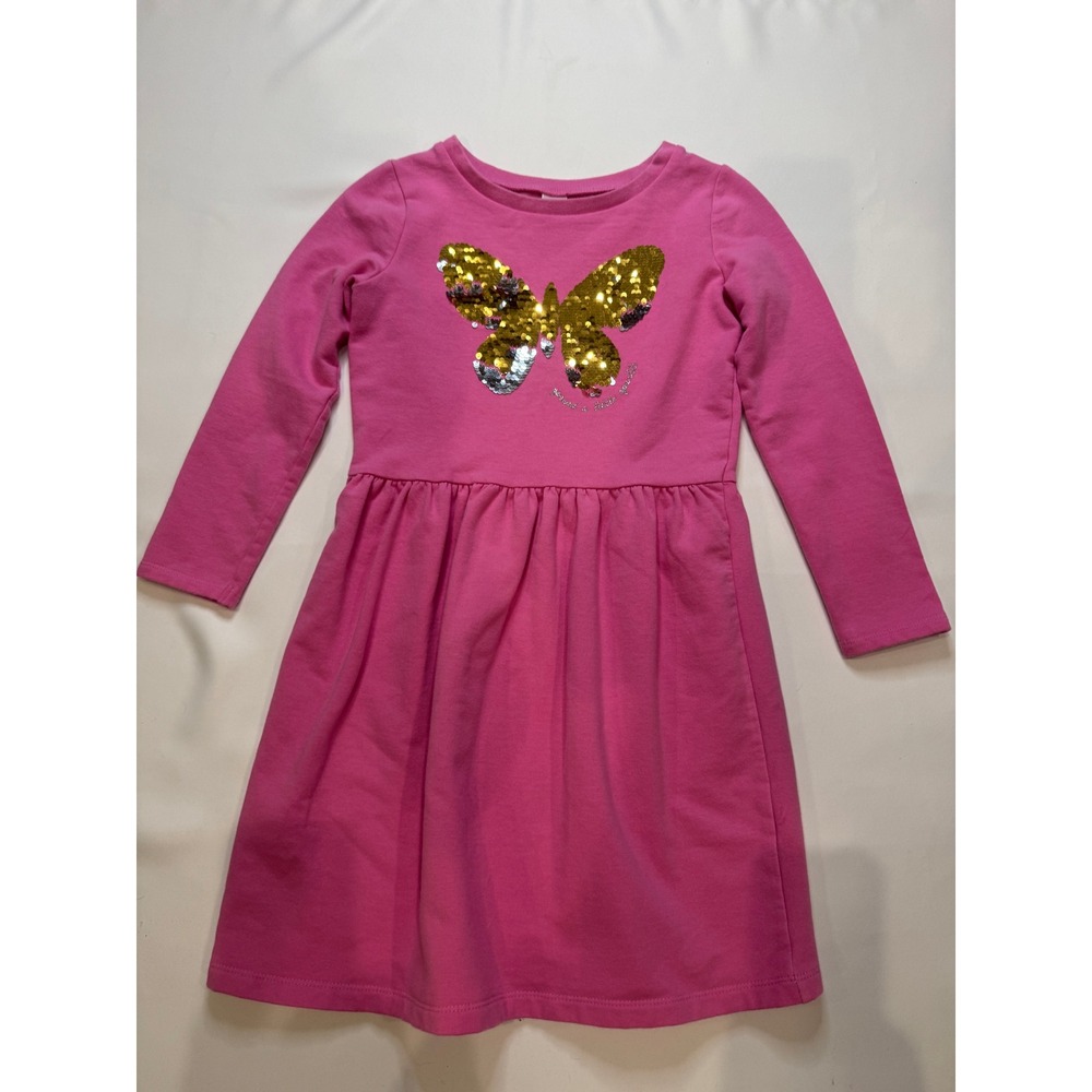 Carter's Kid Dress Kids Size 8‎ Pink Sequin Butterfly Long Sleeve Fleece